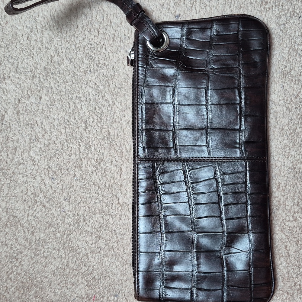 DANIER DARK BROWN LEATHER FAUX CROCO EMBOSSED WRISTLET! - Picture 4 of 10